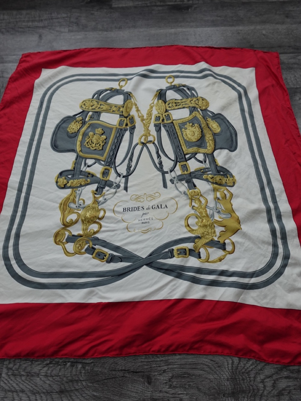 Hermes "Brides de Gala" Silk Scarf 90 - Red/White/Grey Vintage Carré